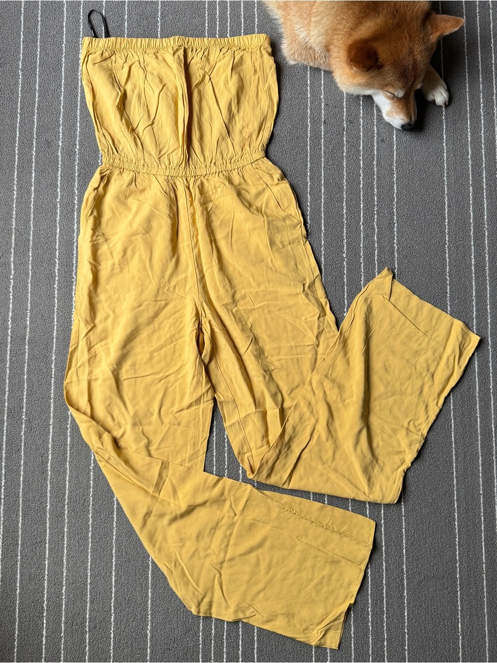 Forever 21 Strapless Wide-Leg Jumpsuit in Mustard